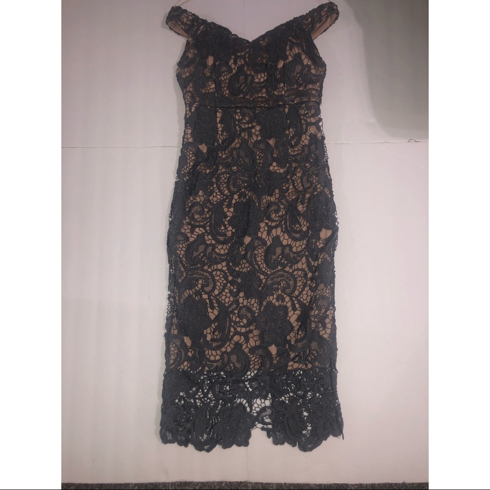 Gray off the shoulder lace dress